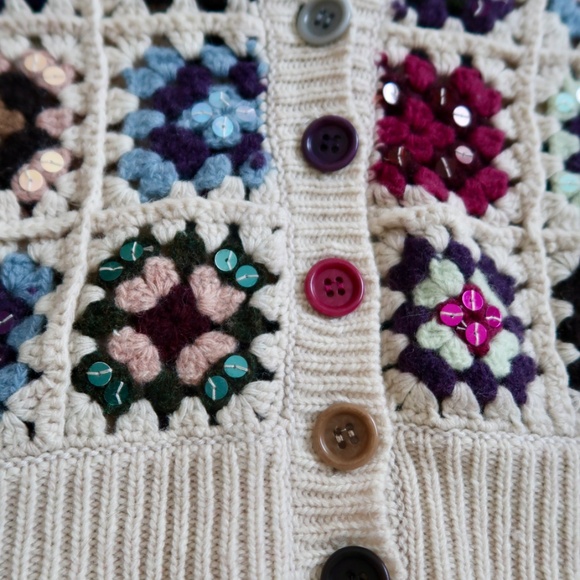 Adorable French Connection Granny Square Crochet Cardigan S - Picture 2 of 7